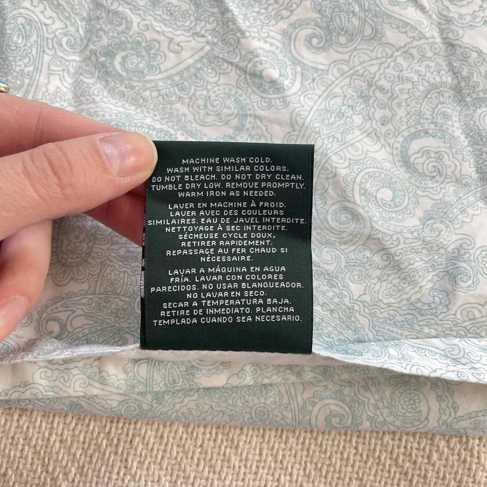 Ralph Lauren Queen Sheet Paisley Flat Bedding Teal Aqua Blue On‎ White Cotton